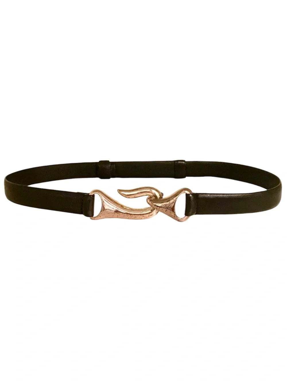 Chico’s Adjustable Dark Brown Croc-look Leather Belt M/L Gold-tone Hook Clasp
